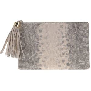 G.I.L.I Women's Gray Ivory Python Snakeskin Leather Tassel Clutch Bag